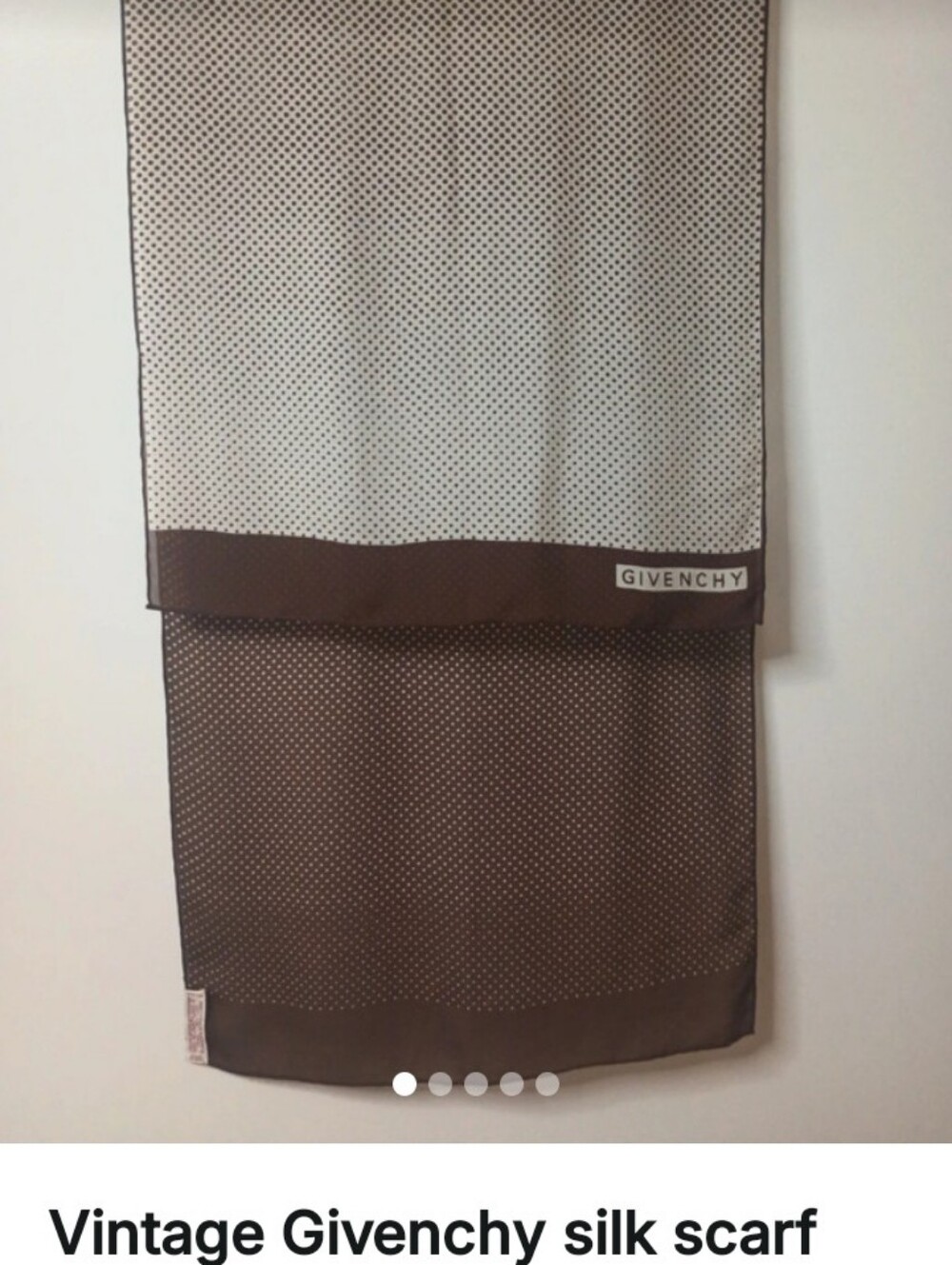 Givenchy Two-Tone Brown and Cream Polka Dot Silk Scarf